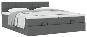 Estrutura de cama otomana com colchões tecido cinzento escuro