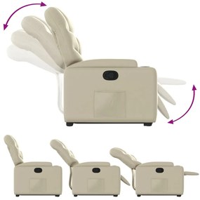 Poltrona reclinável elevatória couro artificial cor creme