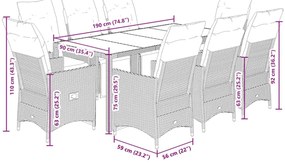 9 pcs conjunto bistrô de jardim c/ almofadões vime PE cinzento