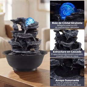 Fonte de mesa em cascata 21,5 x 26 cm com bola de cristal giratória, luz LED colorida, caudal ajustável, bomba silenciosa, decoração zen para casa e e