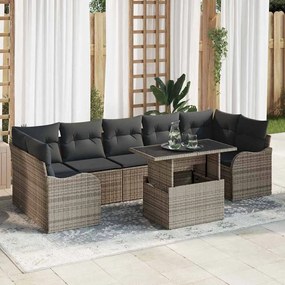 Sofá de Jardim 8 Peças com Almofadas Cinzas em Rattan Sintético