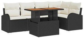 Conjunto de Jantar de Jardim com 6 Peças e Almofadas Preto de Rattan S