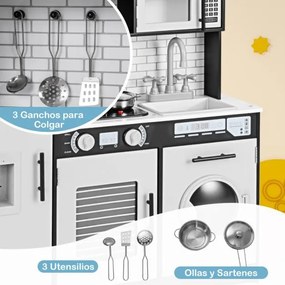 Cozinha de brincar para crianças com forno, máquina de lavar, micro-ondas, dispensador, sons e luzes. Brinquedo simbólico de chef para crianças com ma
