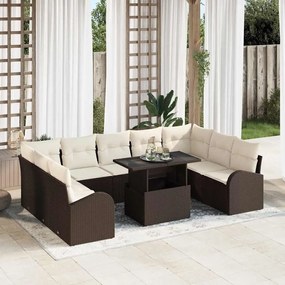 vidaXL Conjunto de Sofá de Jardim de 10 Peças com Almofadas em Rattan Sintético Marrom
