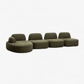 Sofá Modular Chaise Longue Esquerdo De 4 Peças Estofado Giorgia Tecido Verde Exército - Sklum