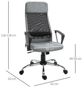 Vinsetto Cadeira de escritório ergonômica giratória e basculante com altura de assento ajustável 62x62x118-128 cm Cinza