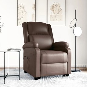 vidaXL Poltrona elevatória couro artificial castanho