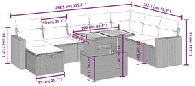 9 pcs conjunto de sofás p/ jardim c/ almofadões vime PE preto