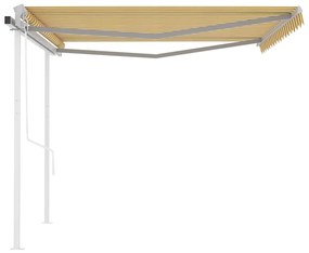 Toldo retrátil automático com postes 4x3 m amarelo e branco