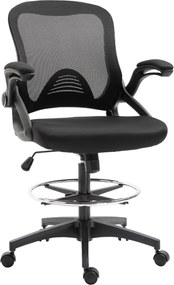 Cadeira de escritório ergonómica, com apoio para os pés com encosto em malha, altura ajustável, braços, assento almofadado e giratório a 360°, preta