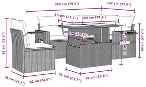 6 pcs conjunto sofás de jardim c/ almofadões vime PE preto