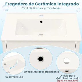 Armário de casa de banho com lavatório de cerâmica e arrumação com 2 gavetas e 2 portas branco