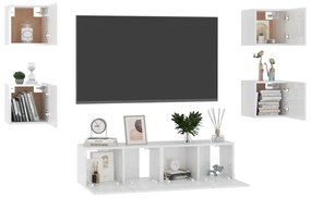 6 pcs conjunto de móveis de TV contraplacado branco brilhante