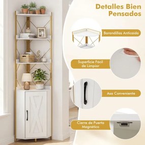 Estante de canto com 38 x 38 x 180 cm com grades de proteção Branco
