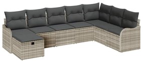 Conjunto de sofá para jardim com 8 peças e almofadas cinza claro em ra