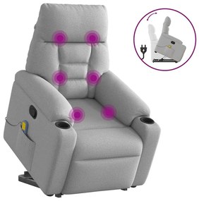 vidaXL Poltrona elevatória de massagens tecido cinzento-nublado