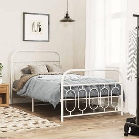 vidaXL Estrutura de cama com cabeceira e pés 107x203 cm metal branco