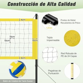 Conjunto de rede de voleibol portátil para exterior Sistema de rede de voleibol de alta resistência com postes ajustáveis em altura Amarelo