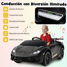 Carro Elétrico Lamborghini Licenciado para Crianças 12V com Controlo Remoto Luzes LED Música Buzina Arranque Suave Preto