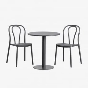 Conjunto De Mesa Redonda Ø70 Cm E 2 Cadeiras De Jardim Mizzi Cinza Grafito - Sklum
