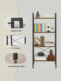 Estante com 4 prateleiras moderna 34,5 x 56 x 137,5 cm castanho vintage-preto