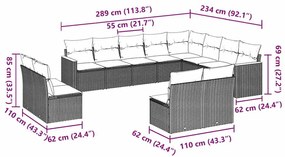 12 pcs conjunto de sofás de jardim c/ almofadões vime PE preto