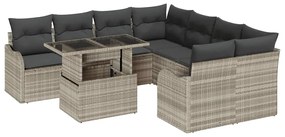 Conjunto de Sofá de Jardim vidaXL de 9 Peças com Almofadas Cinza Claro
