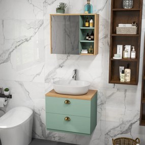 Conjunto de 2 móveis de casa de banho com prateleiras ajustáveis e 2 gavetas (LAVATORIO NÃO INCLUIDO), design escandinavo, verde
