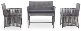 4 pcs conjunto lounge de jardim c/ almofadões vime PE antracite