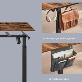 Secretária elétrica 70,1 x 160,1 x (72,1-120,1) cm com altura ajustável eletricamente castanho vintage