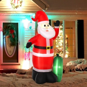 HOMCOM Pai Natal Insuflável com Saco de Presentes 3 Luzes LED IP44 e Inflador Elétrico Decoração de Natal para Interiores e Exteriores 148x85x240cm Vermelho e Verde