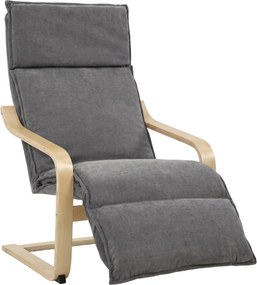 Poltrona de Sala em Tecido Efeito Linho com Apoio para os Pés, Baloiço Suave, Encosto Alto e Assento Largo, Cinzento Escuro