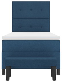 Cama Box Spring com Colchão e Banco Azul 90x190 cm Tecido