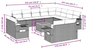 13 pcs conjunto de sofás p/ jardim com almofadões vime PE bege