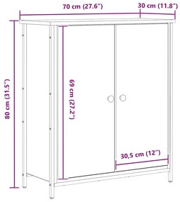 Buffet Lateral Madeira Antiga 70x30x80 cm Madeira Engenheirada e Aço