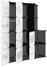 Armário de arrumação infantil com 10 cubos PP preto