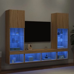 5pcs móveis parede p/ TV c/ LEDs deriv. madeira carvalho sonoma