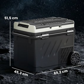 Geleira Portátil Elétrico 49 L com Compressor Dupla Zona Controlo por App Rodas Pega Telescópica -20 ℃ a 20 ℃ e Porta USB