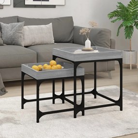 823285 vidaXL Mesas de apoio 2 pcs derivados de madeira cinzento sonoma