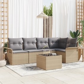 Conjunto de Sofá de 6 Peças com Almofadas de Rattan Poliéster Preto