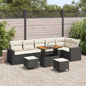 Conjunto de Sofá de Jardim vidaXL 9 Peças com Almofadas Preto Rattan PE Acácia