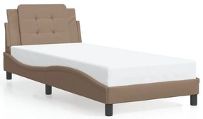 Estrutura de cama c/ luzes LED 90x200cm couro artif. cappuccino