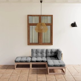 vidaXL 4 pcs conjunto lounge de jardim c/ almofadões pinho maciço