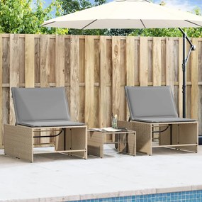 vidaXL Espreguiçadeiras modulares com mesa 2 pcs vime PE bege