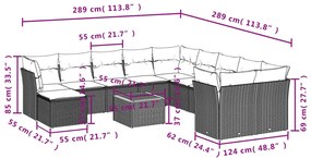 12 pcs conjunto de sofás p/ jardim com almofadões vime PE bege