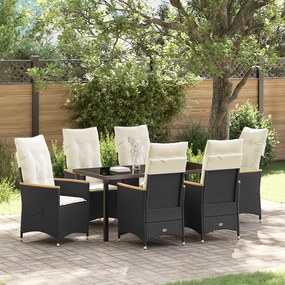 vidaXL Conjunto de Jantar de Jardim de 7 Peças com Almofadas em Rattan Sintético Preto