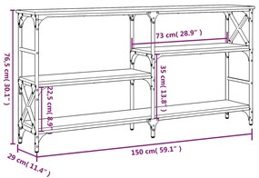 Mesa consola 150x29x76,5 cm derivados madeira carvalho castanho