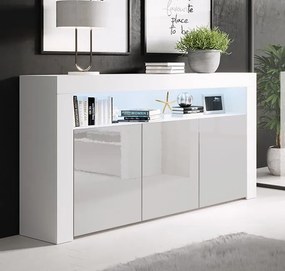 Aparador Alays – 155x37x91,5 cm – Branco e Cinzento Brilho – 3 Portas