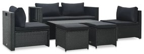 6 pcs conjunto lounge de jardim c/ almofadões vime PE preto