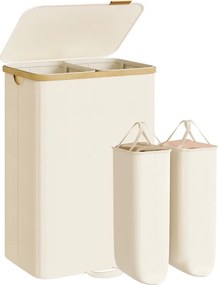 Cesto da roupa suja com tampa e saco removível 52 x 38,5 x 75 cm, 150 L, branco creme